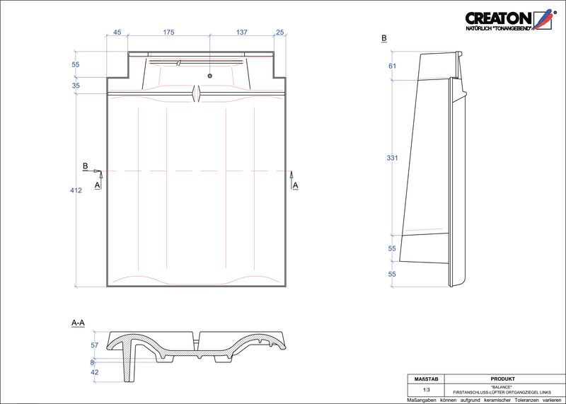 Fisier CAD produs BALANCE Ţiglă laterală stânga de aerisire pentru conexiune la coamă  FALOGL