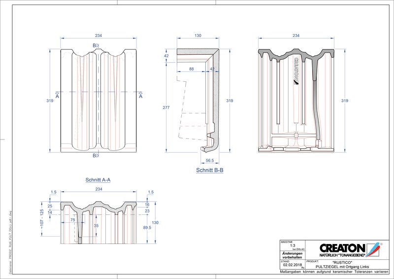 Fiser CAD produs RUSTICO Ţiglă laterală stânga cu versant standard PULTOGL