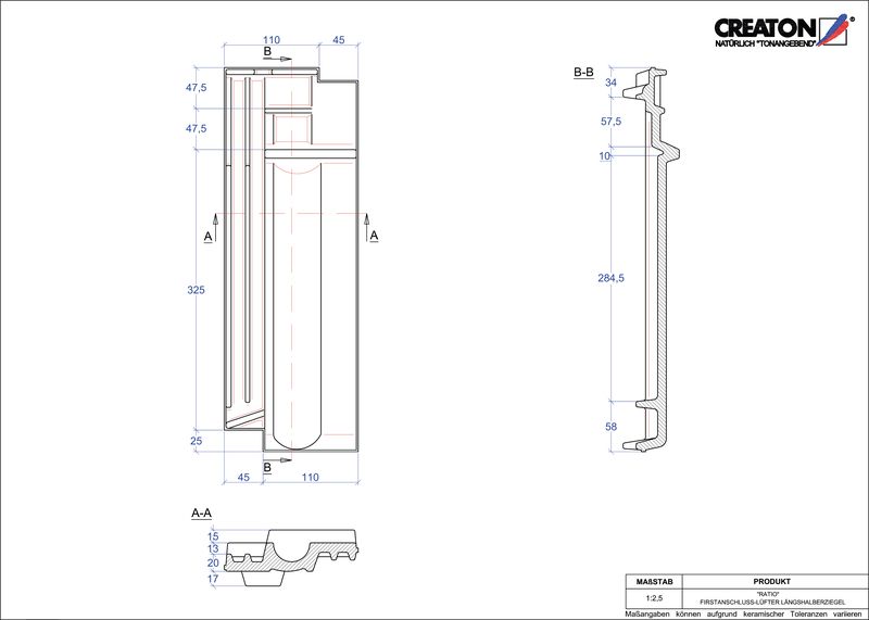 Fiser CAD produs RATIO Ţiglă 1/2 de aerisire pentru conexiune la coama FALLH