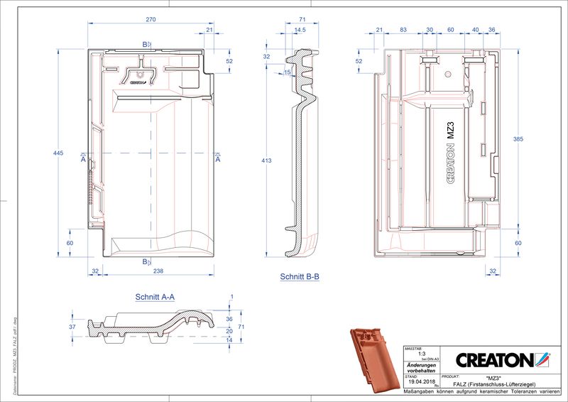Fiser CAD produs MZ3 Ţiglă aerisire pentru conexiune la coamă FALZ