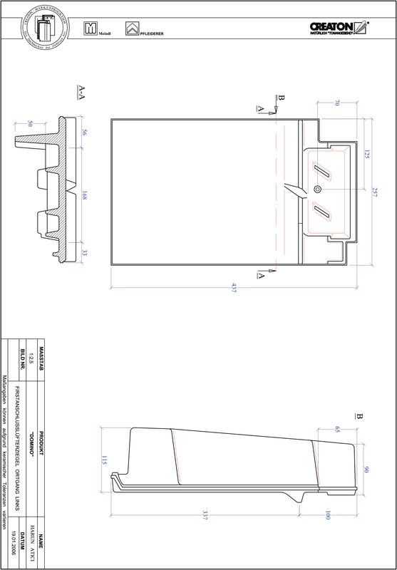 Fisier CAD produs DOMINO Ţiglă laterală de aerisire pentru conexiune la coamă  stânga FALOGL