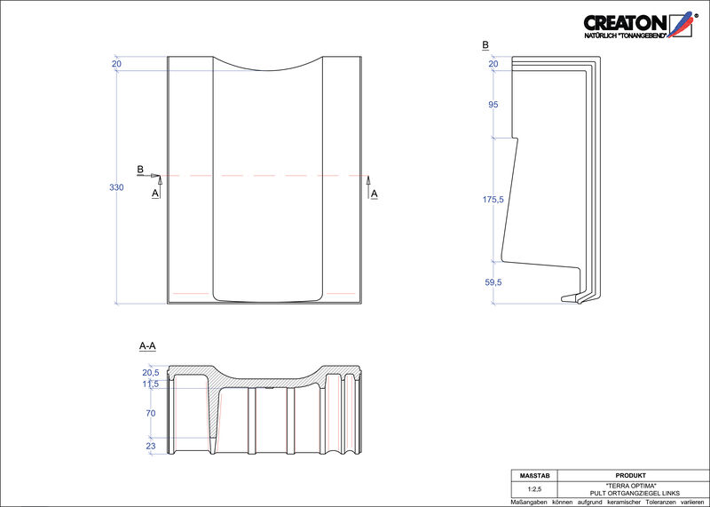 Fiser CAD produs OPTIMA Ţiglă laterală stânga cu versant standard PULTOGL