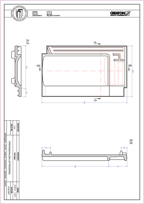 Fiser CAD produs OPTIMA Ţiglă aerisire pentru conexiune la coamă FALZ