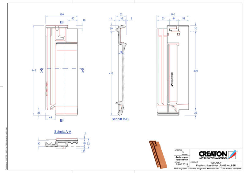 Fiser CAD produs MIKADO Ţiglă 1/2 de aerisire pentru conexiune la coama FALLH