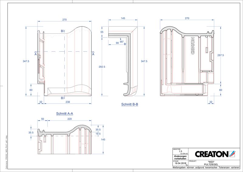 Fiser CAD produs MZ3 Ţiglă cu versant standard PULT