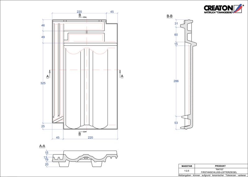 Fiser CAD produs RATIO Ţiglă aerisire pentru conexiune la coamă FALZ