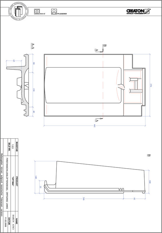 Fiser CAD produs OPTIMA Ţiglă laterală de aerisire pentru conexiune la coamă  stânga FALOGL