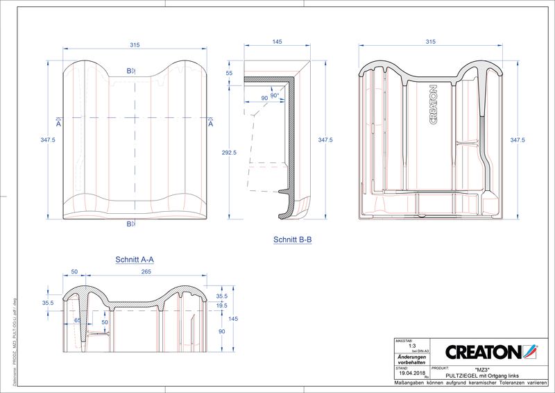 Fiser CAD produs MZ3 Ţiglă laterală stânga cu versant standard PULTOGL
