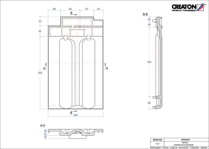 Fiser CAD produs RATIO Ţiglă cu proeminenta dublă DWZ