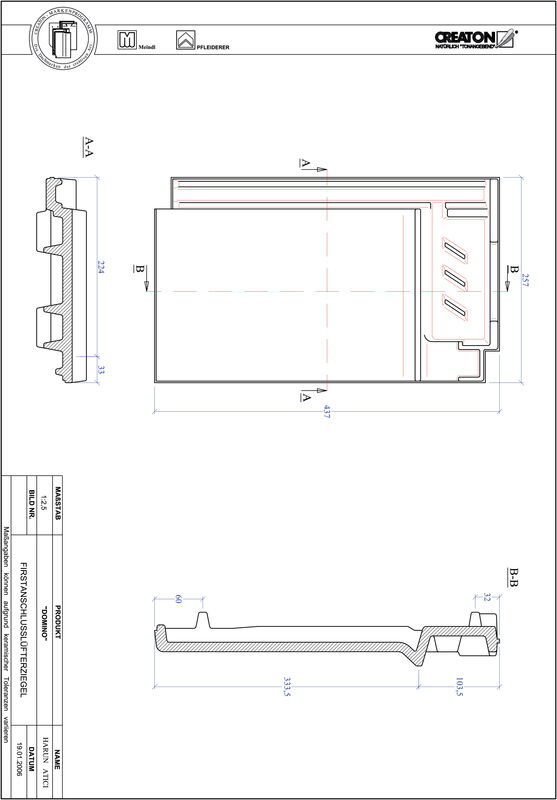 Fisier CAD produs DOMINO Ţiglă aerisire pentru conexiune la coamă FALZ
