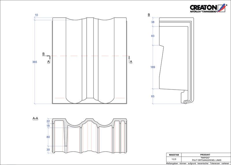 Fiser CAD produs RAPIDO Ţiglă laterală stânga cu versant standard PULTOGL