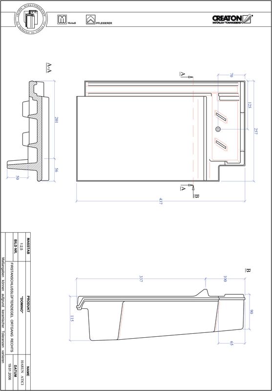 Fisier CAD produs DOMINO Ţiglă laterală de aerisire pentru conexiune la coamă  dreapta FALOGR