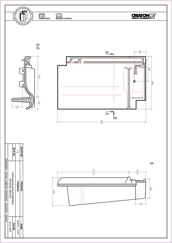 Fiser CAD produs PREMION Ţiglă laterală de aerisire pentru conexiune la coamă  dreapta FALOGR
