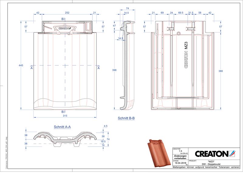 Fiser CAD produs MZ3 Ţiglă cu proeminenta dublă DWZ