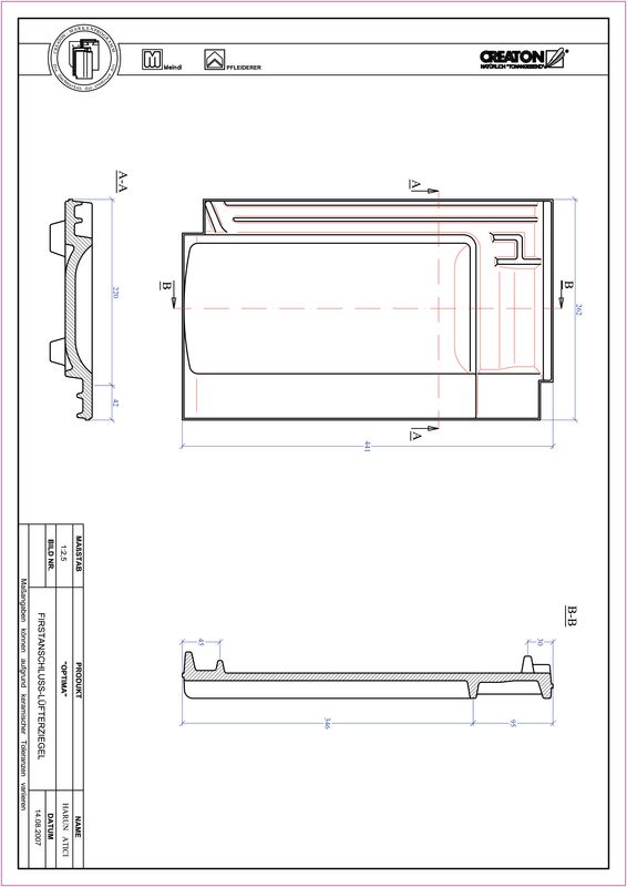 Fiser CAD produs OPTIMA Ţiglă aerisire pentru conexiune la coamă FALZ
