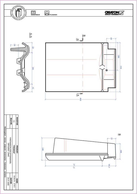 Fiser CAD produs PREMION Ţiglă laterală de aerisire pentru conexiune la coamă  stânga FALOGL