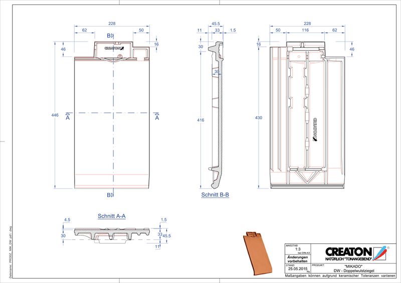 Fiser CAD produs MIKADO Ţiglă cu proeminenta dublă DWZ