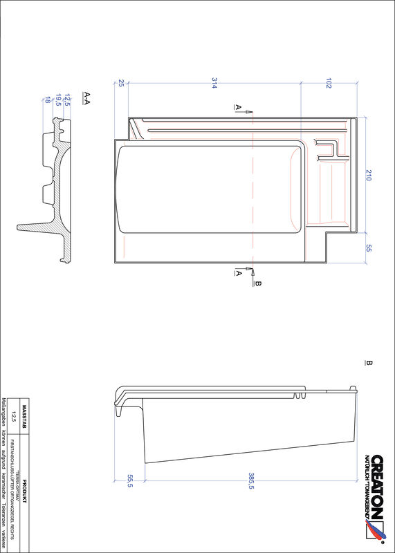 Fiser CAD produs OPTIMA Ţiglă laterală de aerisire pentru conexiune la coamă  dreapta FALOGR