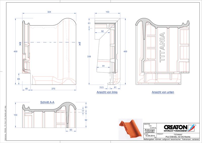 Fiser CAD produs TITANIA Ţiglă laterală dreapta cu versant standard PULTOGR