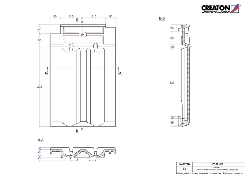 Fiser CAD produs RAPIDO Ţiglă cu proeminenţă  pentru aerisire coamă FALDWZ