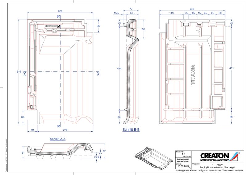 Fiser CAD produs TITANIA Ţiglă aerisire pentru conexiune la coamă FALZ