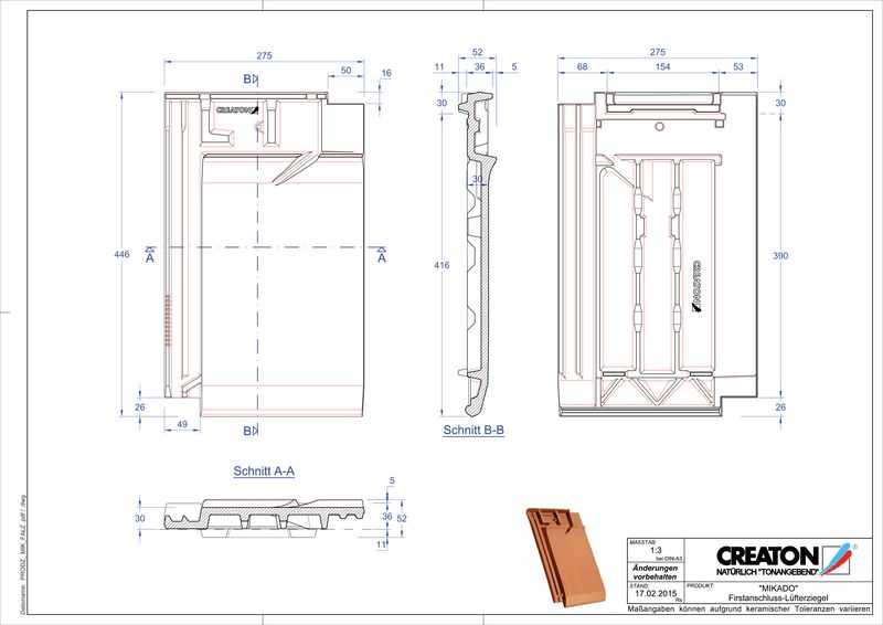 Fiser CAD produs MIKADO Ţiglă aerisire pentru conexiune la coamă FALZ