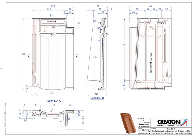 Fisier CAD produs CANTUS Ţiglă laterală dreapta de aerisire pentru conexiune la coamă   FALOGR