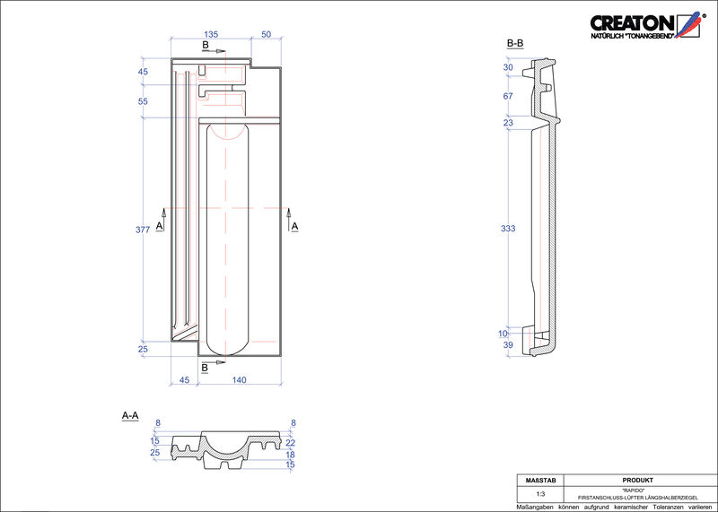 Fiser CAD produs RAPIDO Ţiglă 1/2 de aerisire pentru conexiune la coama FALLH