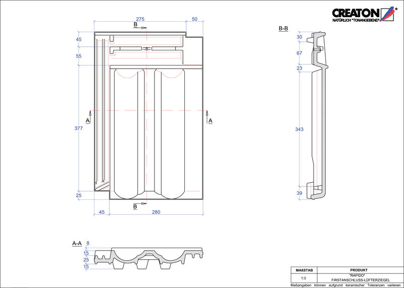Fiser CAD produs RAPIDO Ţiglă aerisire pentru conexiune la coamă FALZ