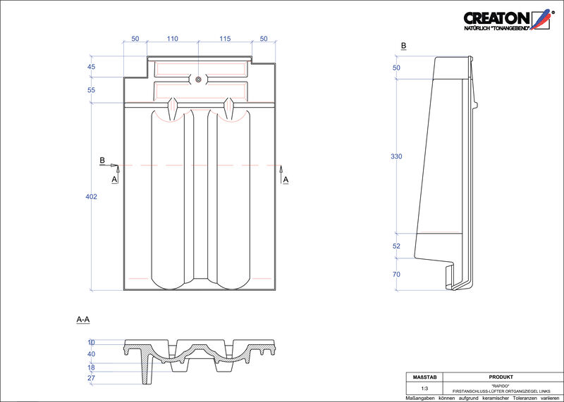 Fiser CAD produs RAPIDO Ţiglă laterală de aerisire pentru conexiune la coamă  stânga FALOGL