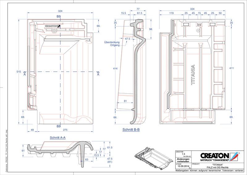 Fiser CAD produs TITANIA Ţiglă laterală de aerisire pentru conexiune la coamă  dreapta FALOGR