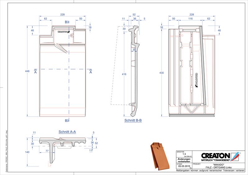 Fiser CAD produs MIKADO Ţiglă laterală de aerisire pentru conexiune la coamă  stânga FALOGL